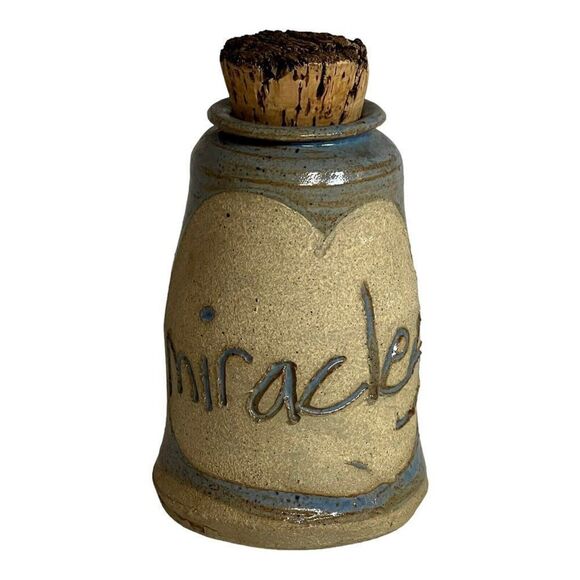 Vintage Stoneware Cork Bottle PATSPOT Miracles Jar Studio Pottery Blue Vase - Picture 1 of 9